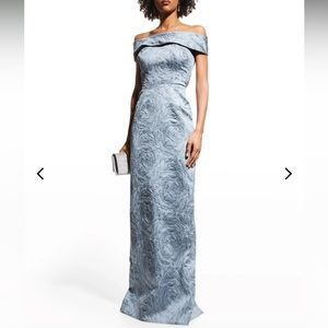 Rickie Freeman For Teri Jon
Off-Shoulder Jacquard Column Gown- slate.